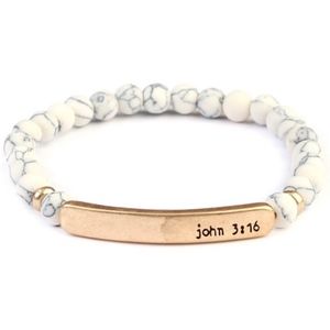 John 3:16 engraved stretch bracelet white & grey